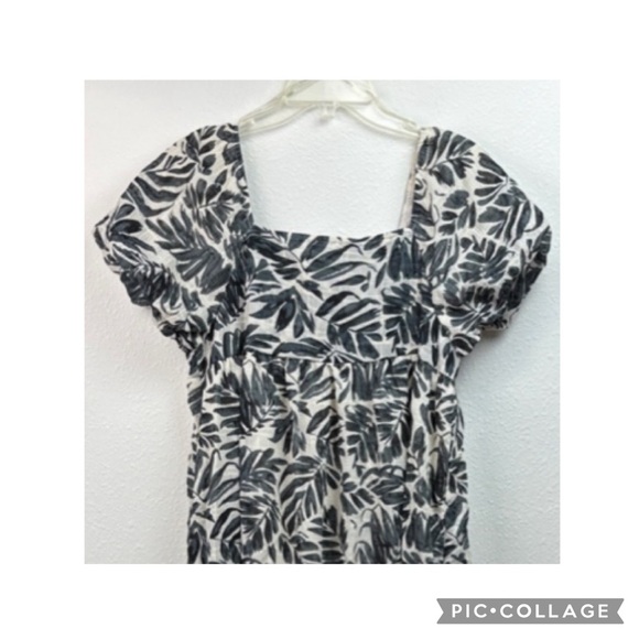 Hayden black & dark gray leaf print silk-organza - like square neck A line dress - Picture 4 of 8